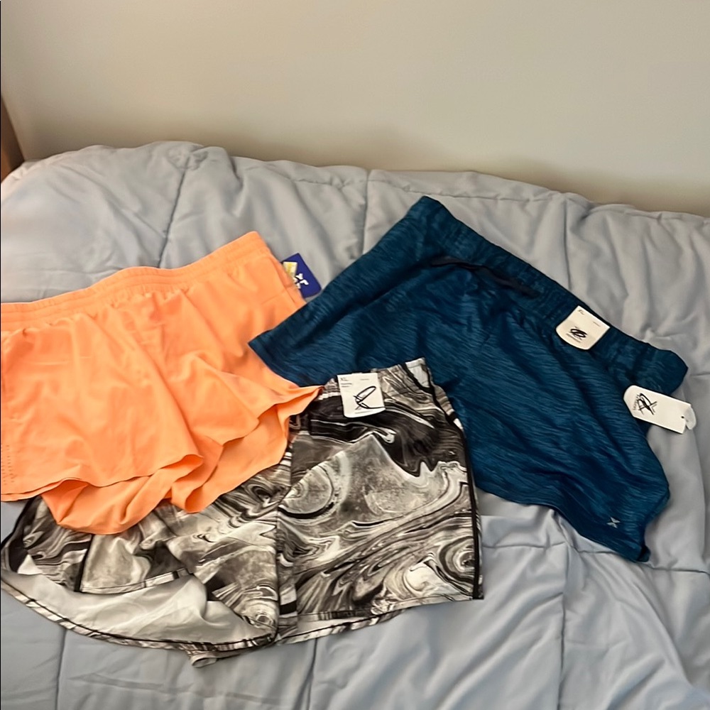 Set of Three Athletic Shorts - peach, Blue, and Black/White